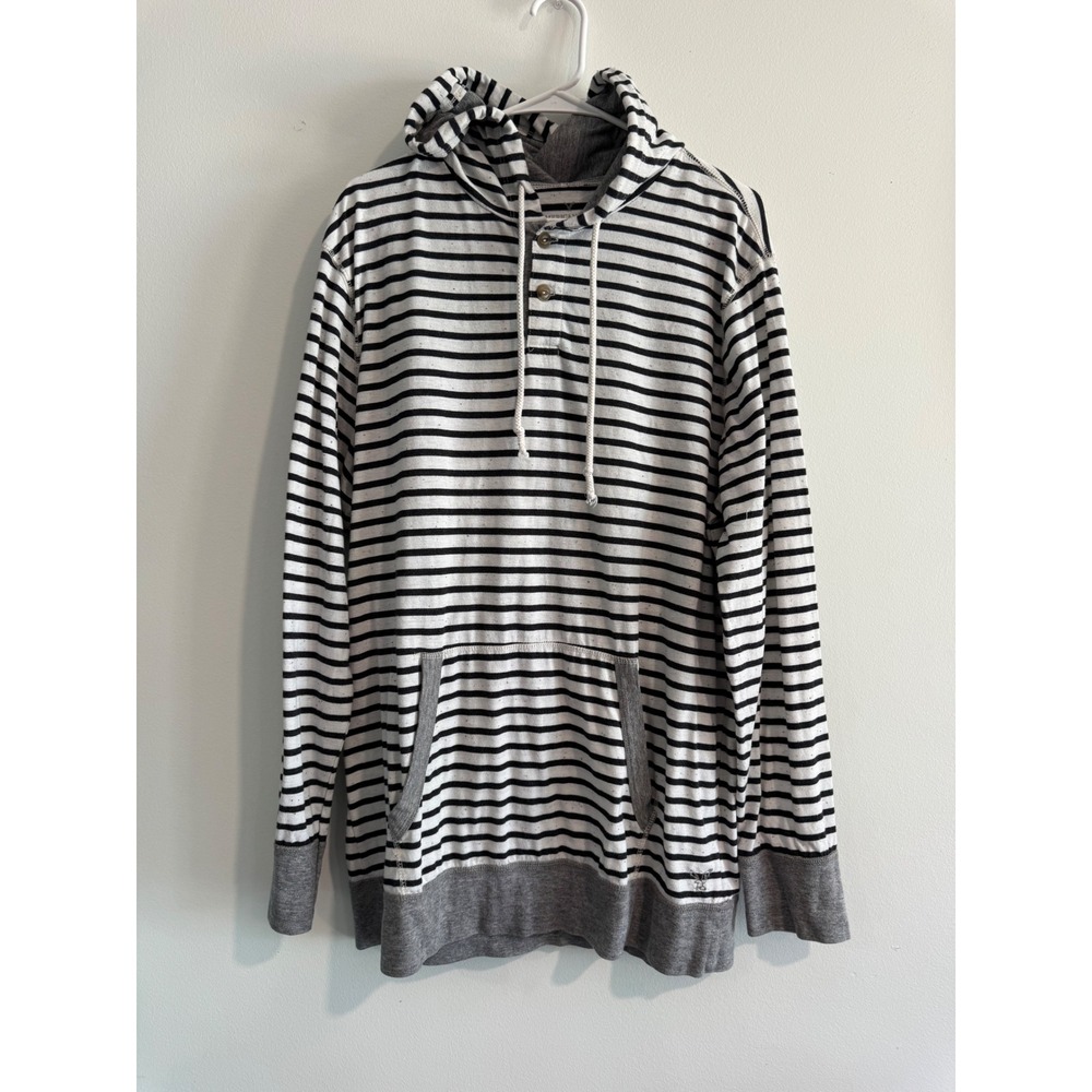 American Eagle Striped Henley Hoodie Mens XLT‎ Black White Classic Fit Pullover